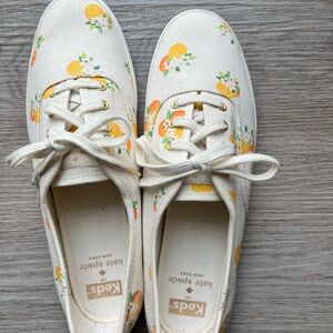 Keds x Kate Spade Cream Canvas Sneakers with Orange Print
